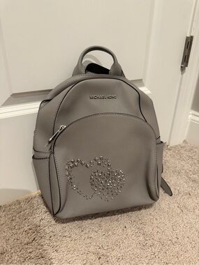 Michael Kors Gray Leather Backpack with Studded Heart Accent